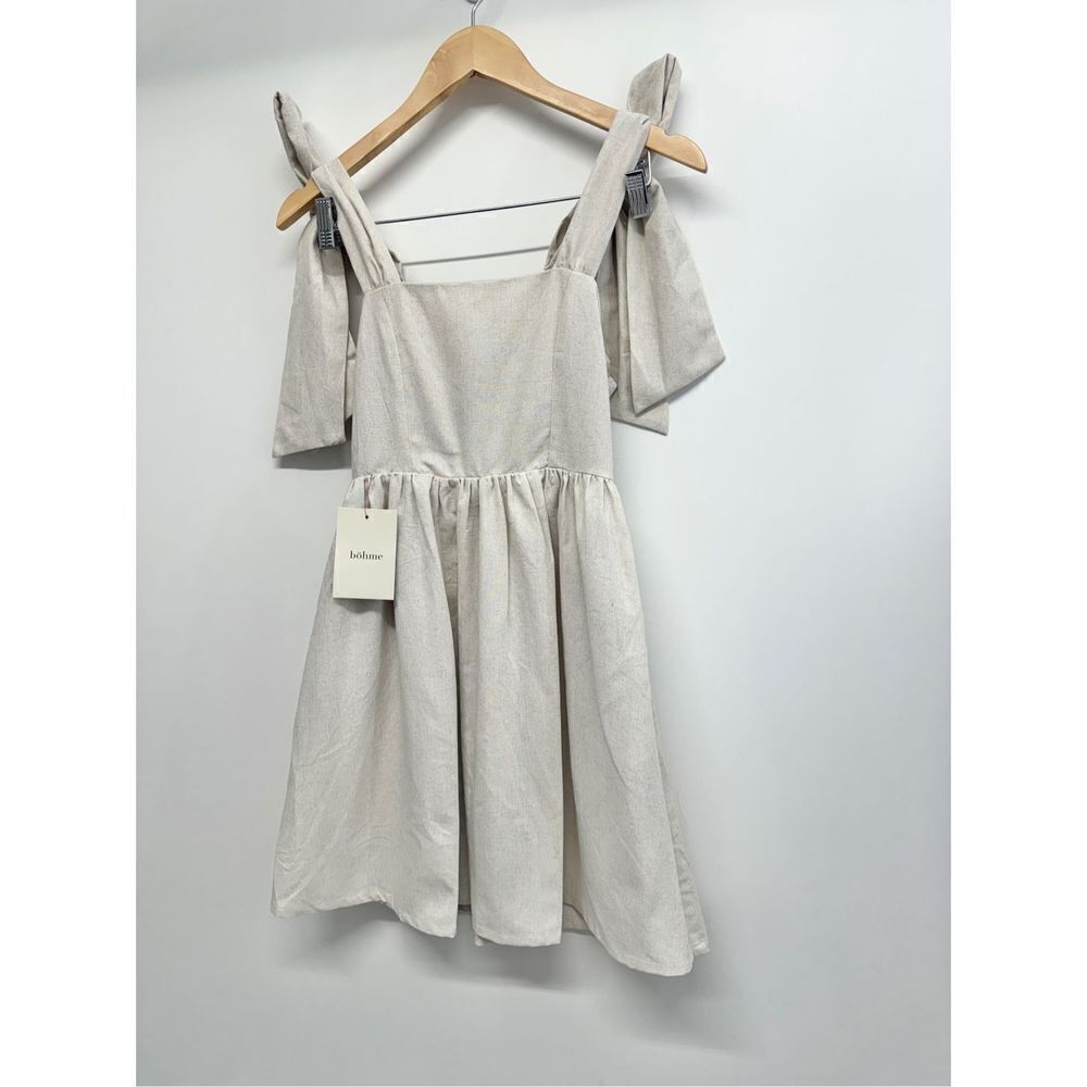 MIOU MUSE Dress‎ Size Small Bow Tie A-Line Mini Linen Blend NWT - Picture 4 of 12